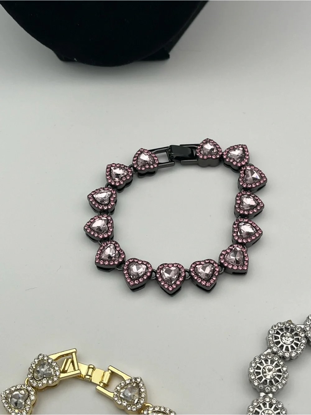 Trio of Crystal & Copper Accent Bracelets - Pink, Gold & Silver